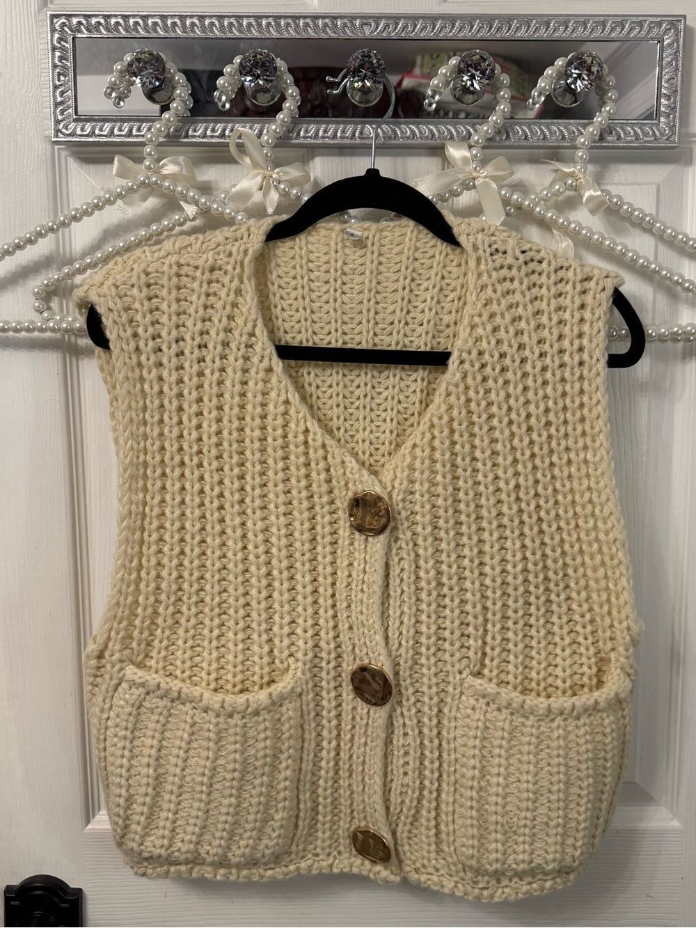Cozy Cream Knit Button-Front Sweater Vest